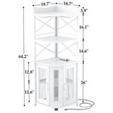 Unikito Corner Bar Cabinet with Power Outlet, Industrial Wine Cabinet with LED Strip and Glass Holder, 5-Tiers Liquor Cabinet Bar Unit for Home, Corner Display Cabinet for Small Space