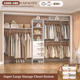 10FT Closet System with 3 Drawers, Walk In Closet Organizer with 3 Shelf Towers, 120" L x 16" W x 75" H, Max Load 1300 LBS