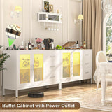 Unikito Sideboard Buffet Cabinet with 3 Wood Drawers, Storage Cabinet with Power Outlet, Coffee Bar Cabinet with LED Light, Modern Cabinet Console Table for Kitchen Dining Room