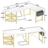 Unikito L Shaped Desk with Power Outlet, 98.4" Reversible Corner Computer Table with Storage Shelves and Bag, Modern 2 Person Large Long Desk for Home Office Writing Study Workstation