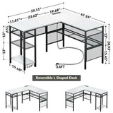 Unikito L Shaped Computer Desk with Power Outlet and USB Charging Port, Reversible L-Shaped Office Desks with Storage Shelves, Unique Grid Design, 2 Person Corner Desk for Home Office