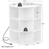 3-Tier Wooden Corner Storage Cabinet Bookshelf with Power Outlets and 9 Cubes