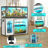 Unikito 55-75 Gallon Fish Tank Stand with Power Outlets & LED Light, Reversible Heavy Duty Metal Aquarium Stand with Cabinet for Fish Tank Accessories Storage, Turtle/Reptile Terrariums