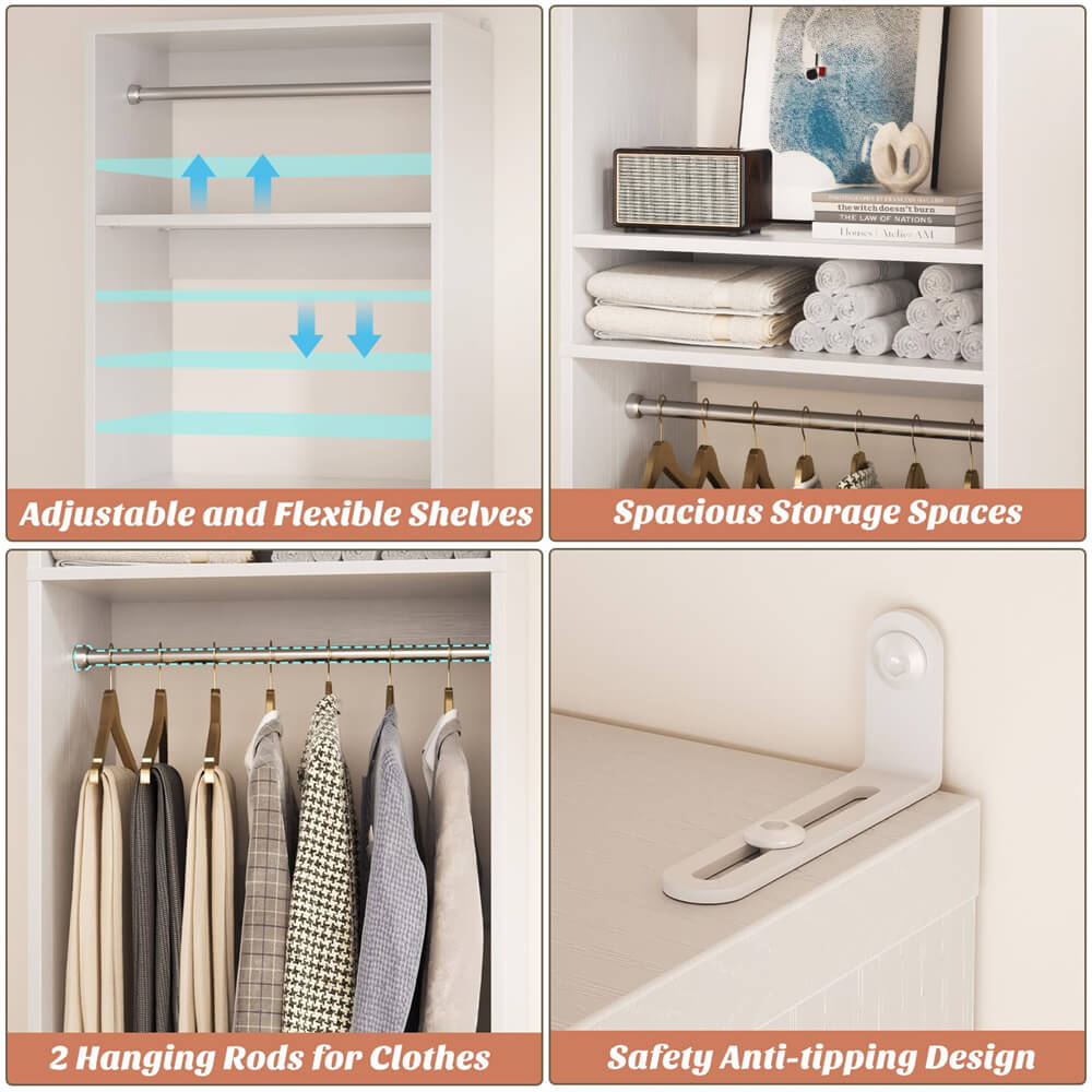 Unikito 25'' Closet System, Freestanding Closet Organizer Wardrobe with Hanging Rods and Shelves, Adjustable Clothes Garment Rack, Sturdy Walk in Closet Tower, 25" W x 16" D x 80" H