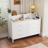 6 Drawer Dresser, Wooden Chest of Drawers with Power Outlets and Smart LED Light, for Bedroom, Living Room