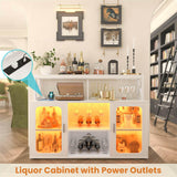 Unikito Bar Cabinet with Power Outlet, Liquor Cabinet with Led Lights and Glass Holders, Storage Buffet Cabinet Coffee Bar Cabinet for Liquor, Wine Cabinet with Racks for Home, Kitchen