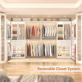 5FT Closet System with 2 Wood Drawers, 2 Hanging Rods & Shelf Towers, Reversible, Wall-Mount