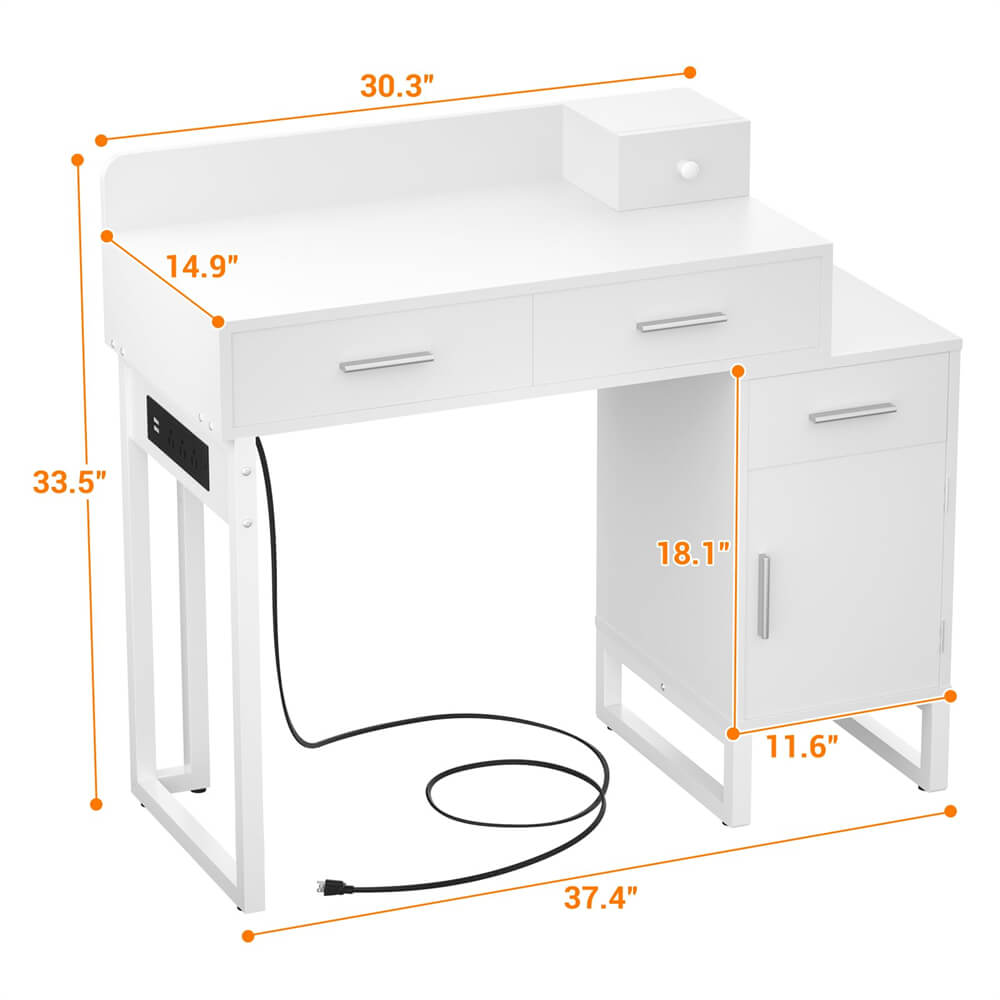 Makeup Vanity Desk with 4 Storage Drawers and Charging Station