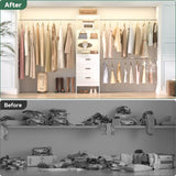 96 inch Closet Organizer System with 3 Wood Drawers and 3 Hanging Rods, Freestanding, and Adjustable