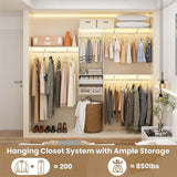 96 Inch Hanging Closet System, Wall Mounted Closet Wardrobe with Hanging Rod, and 3 Shelving Towers(Can Be Cut To Fit), DIY Support