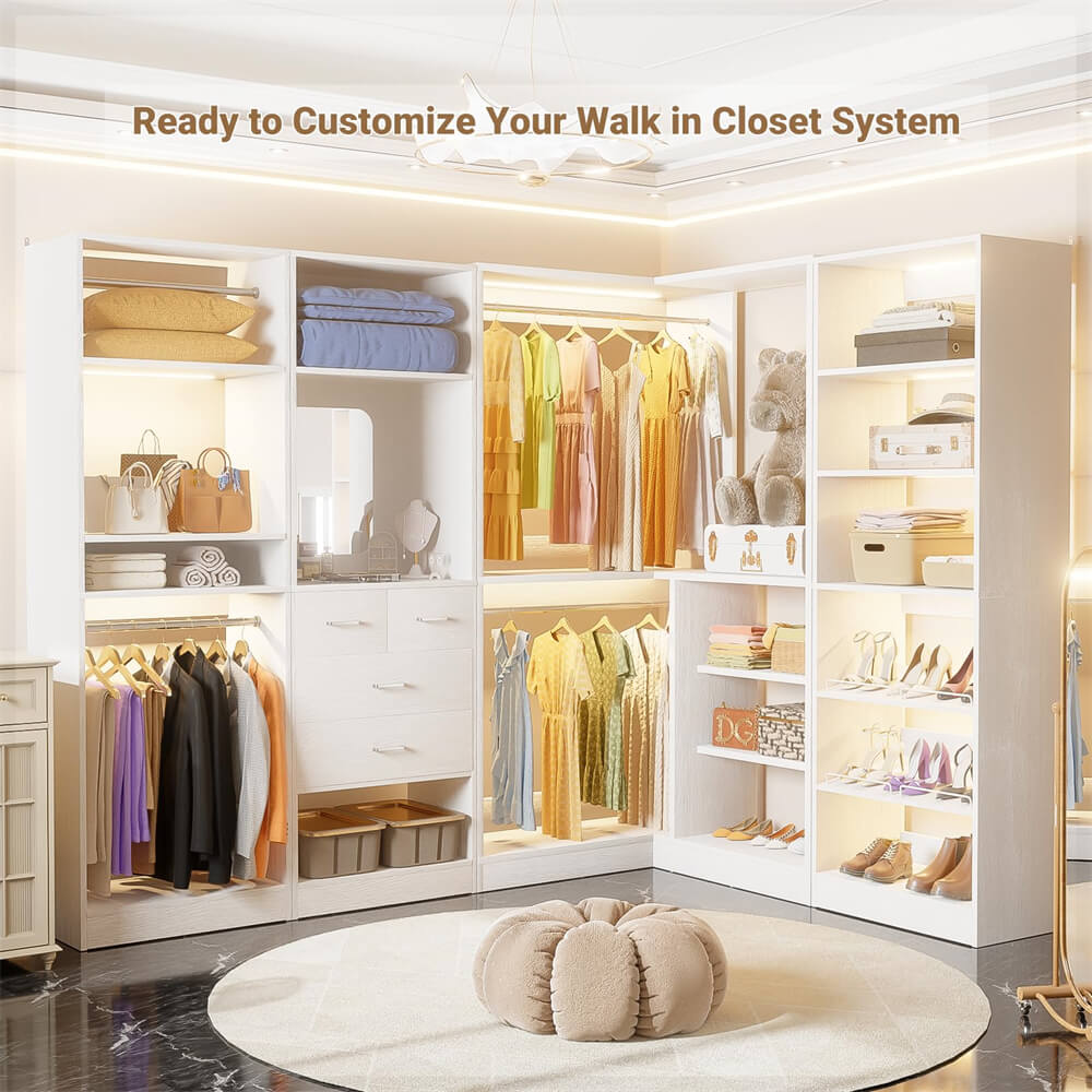 Corner Closet System, 36'' x 36'' Inch Large Freestanding Closet Organizer Tower with 2 Hanging Rods and Shelves