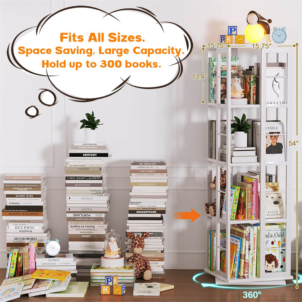 Wooden & Metal Rotating Bookshelf, Corner Bookshelf, 360 Display, for Small Space, Bed Room, Study Room