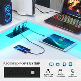 Unikito L Shaped Desk with Power Outlet and LED Strip, Reversible L Shaped Computer Desk with File Drawer, Corner Desk for Gaming Writing, Home Office Desk with Monitor Shelf