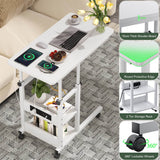 2-Tier Height Adjustable C Shaped End Table with Charging Station, with USB Ports and Wheels