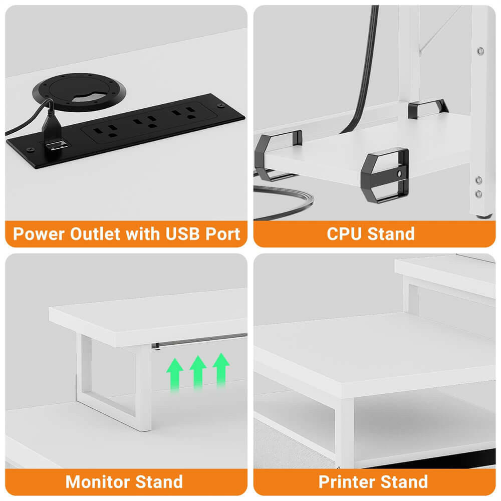 Unikito 70.8" Reversible L Shaped Computer Desk with Fabric File Drawers, Corner Desk with RGB LED Lights & Power Outlets & Monitor Stand, Large Gaming Desk for Home Office Workstation