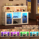 Unikito Bar Cabinet with Power Outlet, Liquor Cabinet with Led Lights and Glass Holders, Storage Buffet Cabinet Coffee Bar Cabinet for Liquor, Wine Cabinet with Racks for Home, Kitchen