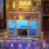 Unikito Bar Cabinet with Power Outlet, Liquor Cabinet with Led Lights and Glass Holders, Storage Buffet Cabinet Coffee Bar Cabinet for Liquor, Wine Cabinet with Racks for Home, Kitchen