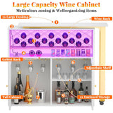 Unikito Rotating Wine Bar Cabinet, Tall Home Bar with LED Lights & Power Outlets, Liquor Bar Cabinet with Wine Rack & Glass Holder, Corner Bar Cabinet with Storage & Doors, Home, Dining Room