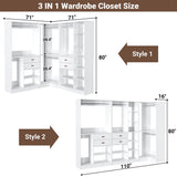 Unikito Freestanding Closet System with 3 Sets, 110'' Reversible Stand-alone Wardrobe, 80'' Height Cloth Garment Organizer, Walk-in Closet with Hanging Rod, 71"L x 71"W x 80"H, Load 2500 LBS