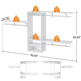 96 Inch Hanging Closet System, Wall Mounted Closet Wardrobe with Hanging Rod, and 3 Shelving Towers(Can Be Cut To Fit), DIY Support