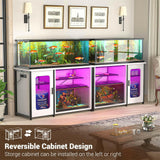 Unikito 55-75 Gallon Aquarium Stand with Power Outlets & LED Light, Reversible Fish Tank Stand with Cabinet for Fish Tank Accessories Storage, Heavy Duty Metal Frame, 880LBS Capacity