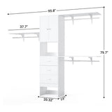 96 Inch Closet System with 3 Wood Drawers, 8FT Closet Organizer with Doors and 3 Shelve Towers, 1000 LBS Load, 96" L x 16" W x 75" H