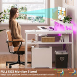 Reversible L Shaped Computer Desk Gaming Desk with File Drawer,  Power Outlet & LED Strip