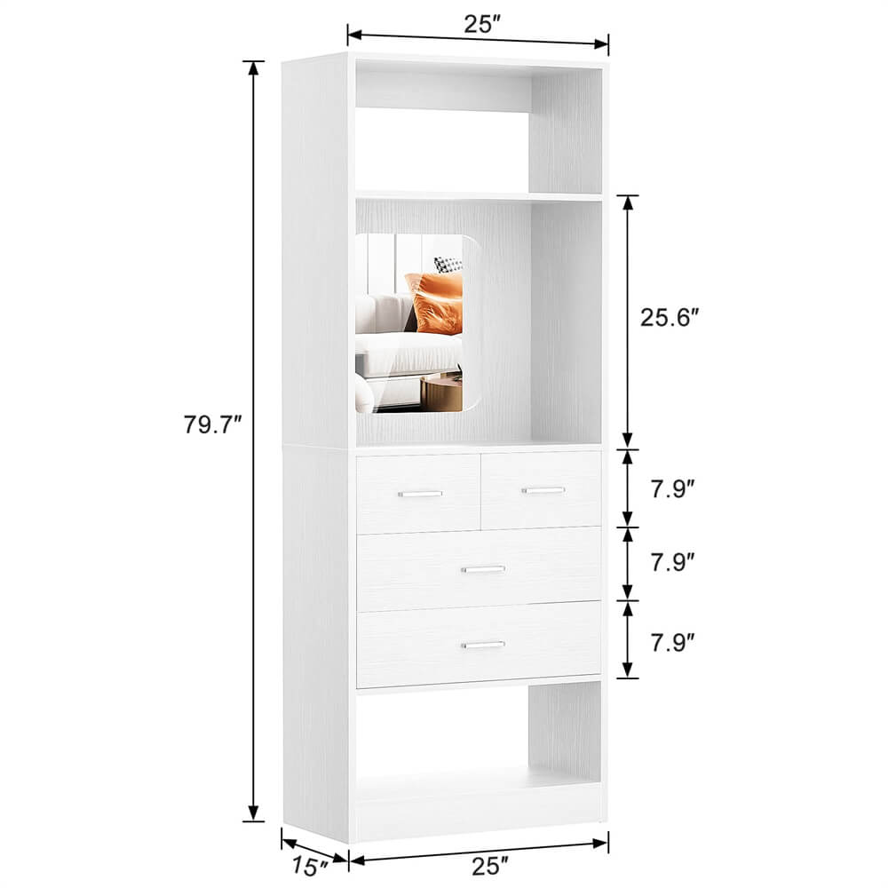 Unikito Closet System with Drawers, Freestanding Closet Organizer with Storage Shelves and Mirror, Sturdy Walk in Closet Tower for Bedroom, Mudroom and Entryway, 25" W x 16" D x 80" H