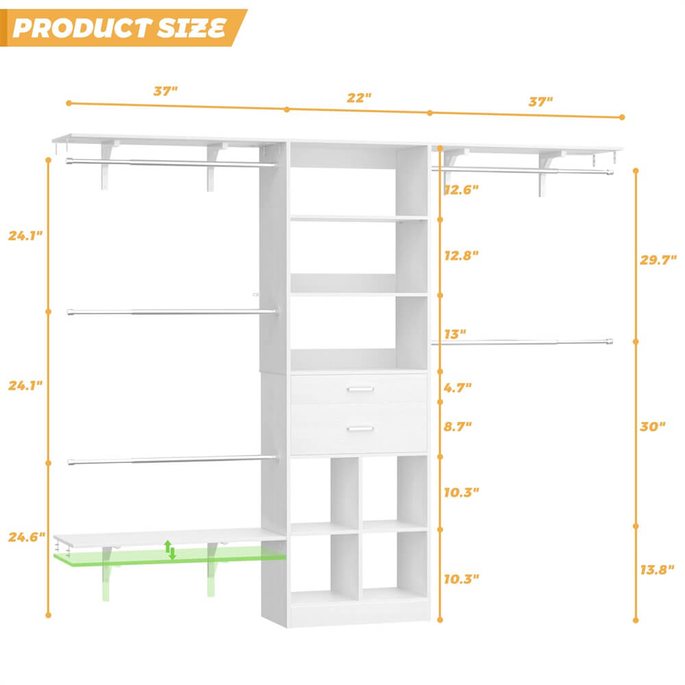 Closet Organizer System - 8FT Kids' Closet System with Cube Storage Organizer and 5 Hanging Rods