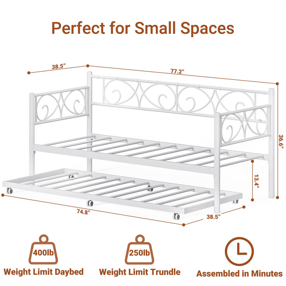 Twin Daybed with Trundle and Headboard, Sofa Bed(Mattress Not Included), 660 LBS Load Weight