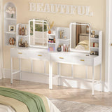 Vanity Desk with Lighted Mirror and 2 Wooden Drawers, Makeup Vanity Desk with 3 Shelves, for Bedroom