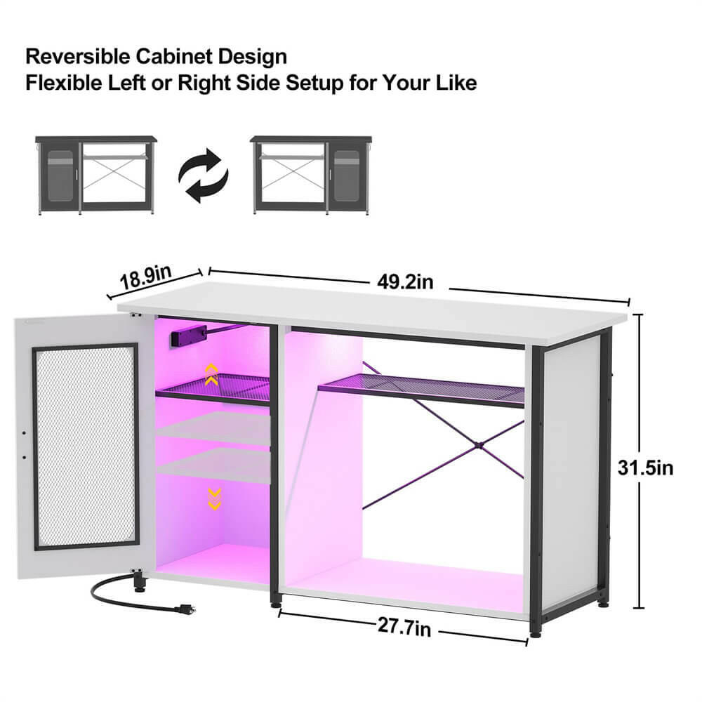 Unikito 55-75 Gallon Fish Tank Stand with Power Outlets & LED Light, Reversible Heavy Duty Metal Aquarium Stand with Cabinet for Fish Tank Accessories Storage, Turtle/Reptile Terrariums