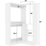 Corner Closet System, 36'' x 36'' Inch Large Freestanding Closet Organizer Tower with 2 Hanging Rods and Shelves