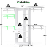 8FT Heavy Duty Closet Organizer System, Walk In Closet System with 13 Shelves and 2 Wood Drawers