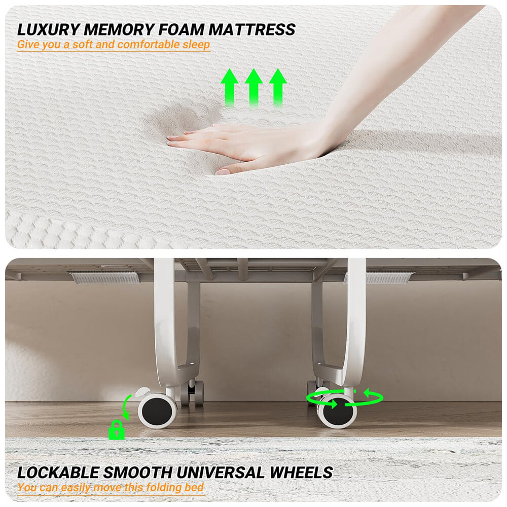 Folding Bed with Mattress for Adults, 75‘’ x 31‘’, with Adjustable Backrest