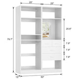 Unikito 2-in-1 50'' Closet System, Freestanding Closet Organizer with Hanging Rods and Drawers, Adjustable Clothes Garment Rack with Mirror, Sturdy Walk in Closet Tower for Bedroom, Mudroom, Entryway