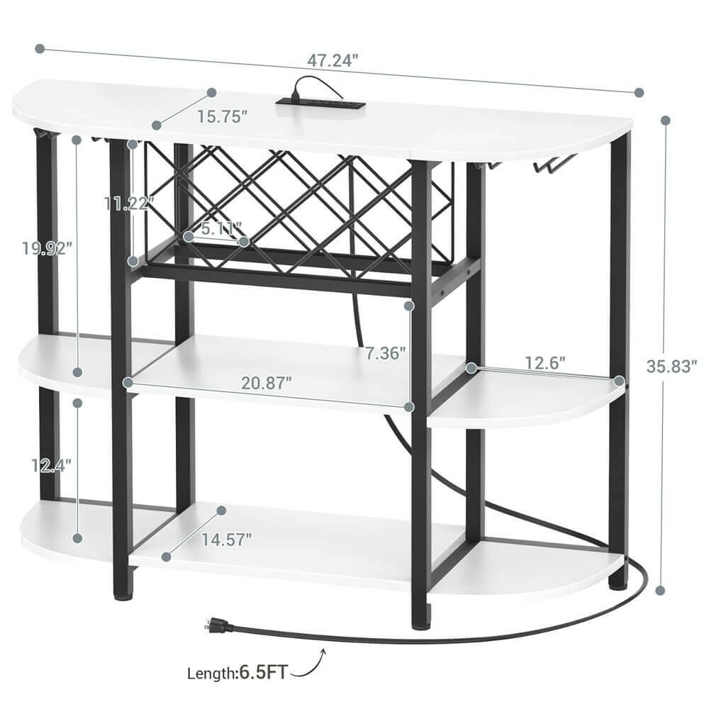 Unikito 4-Tier Metal Coffee Bar Cabinet with Outlet and LED Light, Freestanding Floor Table for Liquor Glass Holder Wine Rack Storage, Bakers Kitchen Dining Room