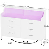 6 Drawer Dresser, Wooden Chest of Drawers with Power Outlets and Smart LED Light, for Bedroom, Living Room