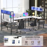 Unikito L Shaped Computer Desk with LED Strip and Power Outlets, Reversible L-Shaped Corner Desk with Storage Shelves and Bag, Industrial Home Office Desk Gaming Table with USB Port