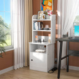 Tall Nightstand with Charging Station and LED Lights, 47 inch Height, with Bookshelf and Storage Cabinet