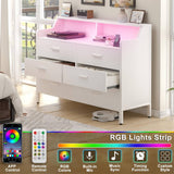 6 Drawer Dresser, Wooden Chest of Drawers with Power Outlets and Smart LED Light, for Bedroom, Living Room