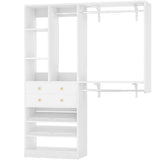 5FT Closet System with 2 Wood Drawers, 2 Hanging Rods & Shelf Towers, Reversible, Wall-Mount