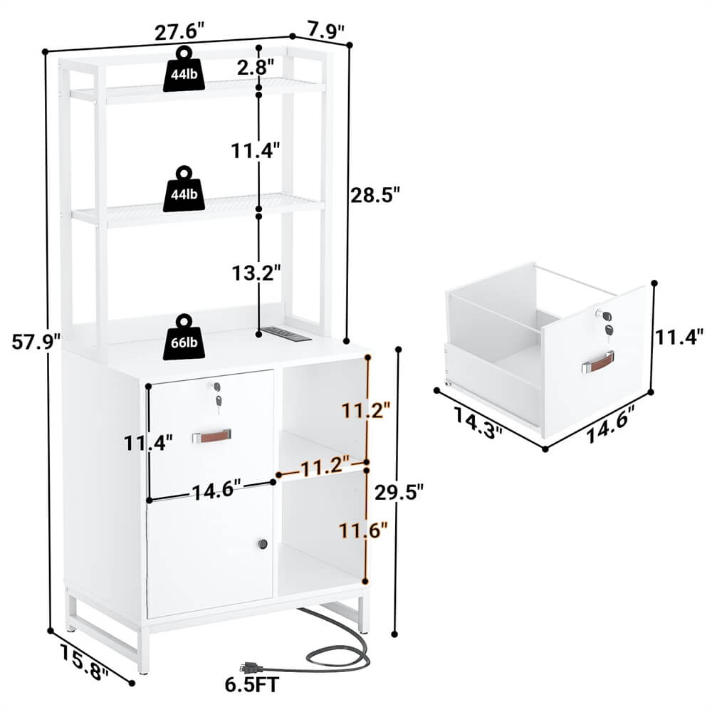 Vertical Filing Cabinet with Lock Drawers, Power Outlets and Shelf