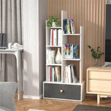 Unikito Bookshelf with Drawer, Free Standing Bookcase with Storage, Open Book Shelf Organizer, Industrial 7 Open Book Shelves, Display Wood Book Case for Bedroom, Living Room, Home Office