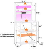 5-Tier Bakers Rack with Power Outlets, LED Lights, and Metal Hooks