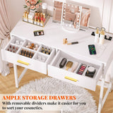 Makeup Vanity Desk Set with Tri-Fold Lighted Mirror, Dressing Table with Drawers and Power Outlets