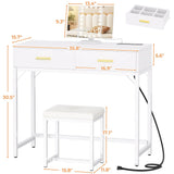 Makeup Vanity Desk Set with Tri-Fold Lighted Mirror, Dressing Table with Drawers and Power Outlets