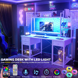 47 Inch Computer Desk Gaming Desk with Hutch, LED Lights, and Charging Station