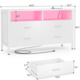 Unikito Dresser for Bedroom, 4 Drawer Dresser with LED Lights and Charging Station, Wood Dresser, Wide Chest of Drawer Storage Organizer, Dresser TV Stand for Living Room, Closet, Entryway