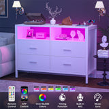 Unikito Dresser for Bedroom, 4 Drawer Dresser with LED Lights and Charging Station, Wood Dresser, Wide Chest of Drawer Storage Organizer, Dresser TV Stand for Living Room, Closet, Entryway